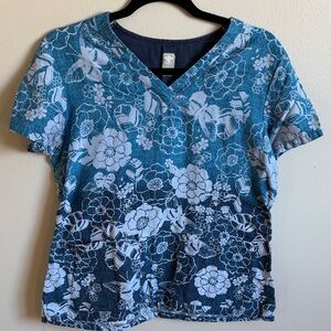 Floral Blue Ombre Scrub Top
